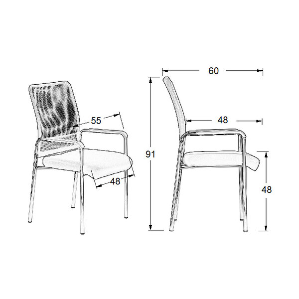 Kantoorstoel | MIROH | Zwart | Onderstel Verchroomd | 550x600x910(h)mm