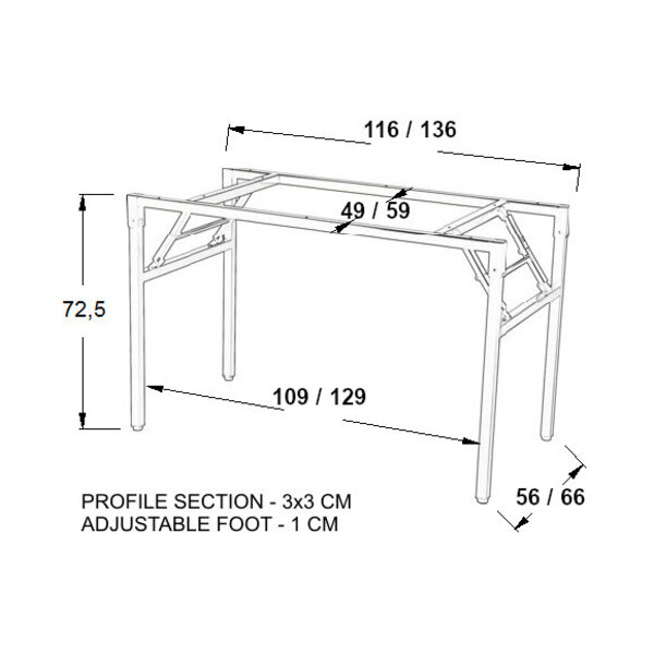 Inklapbaar Tafelonderstel | ORIGAMI | Staal | Zwart | 1160x560x725(h)mm