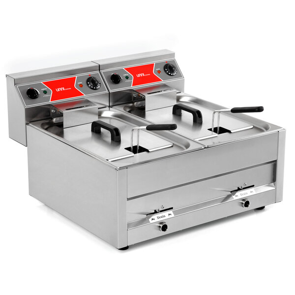 Friteuse | Elektrisch | 12+12L | 60°C/200°C | 18kW (400V) | Aftapkranen | 700x650x410/550(h)mm