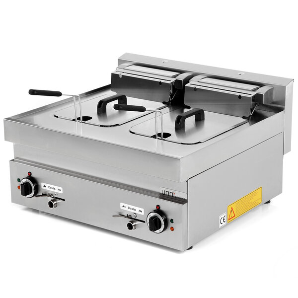 Horeca friteuse | 650 SERIE | Elektrisch | 10+10L | 100°C/180°C | 15kW (400V) | Aftapkranen | 700x650x350/540(h)mm
