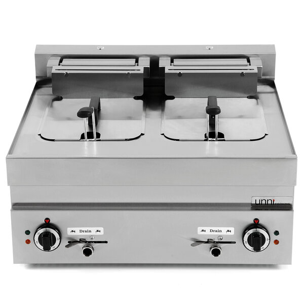 Horeca friteuse | 650 SERIE | Elektrisch | 10+10L | 100°C/180°C | 15kW (400V) | Aftapkranen | 700x650x350/540(h)mm