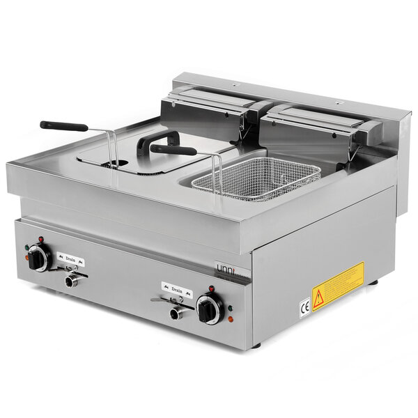 Horeca friteuse | 650 SERIE | Elektrisch | 10+10L | 100°C/180°C | 15kW (400V) | Aftapkranen | 700x650x350/540(h)mm