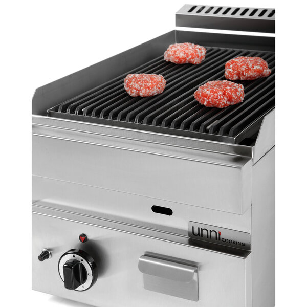 Lavasteengrill | 650 SERIE | Gas | Oppervlak 330x500 (Gietijzer) | 80°C/300°C | 5.5kW | Piëzo Ontsteking | 400x650x300/540(h)mm