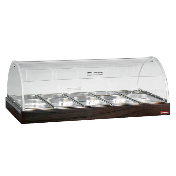 Vitrineplateau | Wengé | Plexiglas Koepel | 5x 1/3 GN + 5x 1/6 GN | 940x530x290(h)mm