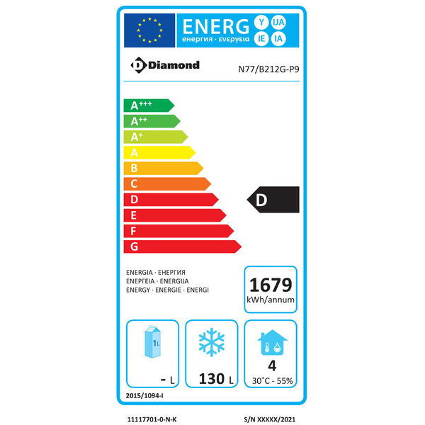 Vrieswerkbank | Laag Model | 184L | 2 Laden (1/1 GN) | -15°C/-20°C | Statisch/Geventileerd | 0.38kW | 1200x700x645/705(h)mm