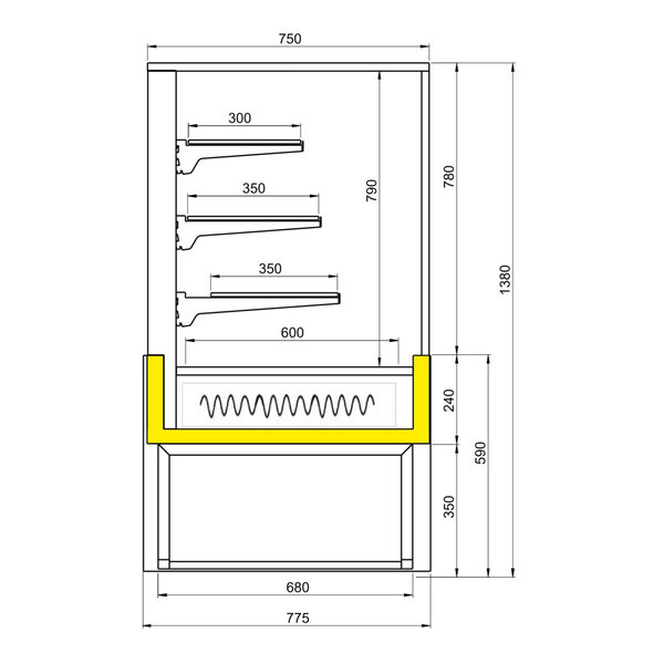 Warmhoudvitrine | Zwart/Grijs | +30°C/+90°C | 4 Niveaus | 1.32kW | 1000x780x1380(h)mm