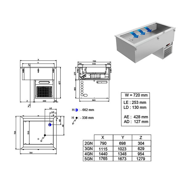 Inbouw-Element | Gekoelde Kuip (5x 1/1 GN) | 0°C/+4°C | Geventileerd | 230V | 1765x720x678(h)mm