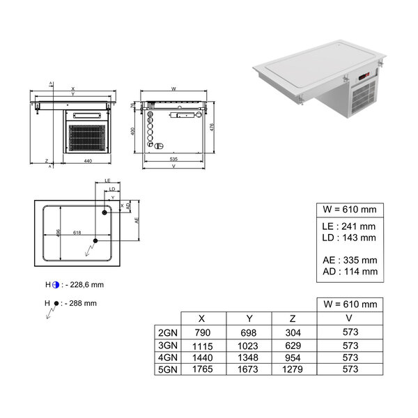 Inbouw-Element | Gekoeld Bovenblad (5x 1/1 GN) | 0°C/+8°C | 230V | 1765x610x476(h)mm