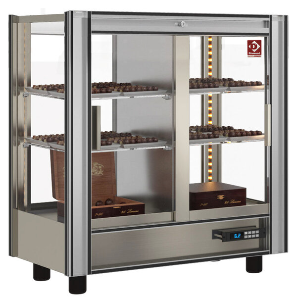 Chocoladevitrine | Doorgeefsysteem | 216L | Aluminium | +14°C/+16°C | 3 Niveaus | 860x530x938(h)mm