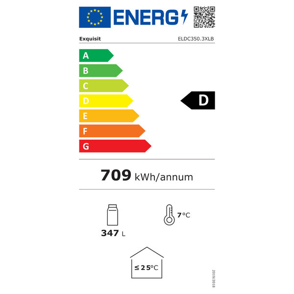 Koelkast | 347L | Zwart | 0°C/+10°C | Geforceerd | 620x635x1730(h)mm