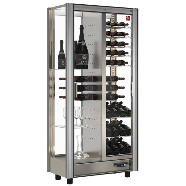 Wijnkoelvitrine | Doorgeefsysteem | 530L (128x 75cl) | Aluminium | +4°C/+16°C | 860x530x1851(h)mm