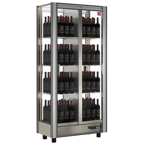 Wijnkoelvitrine | Doorgeefsysteem | 530L (128x 75cl) | Aluminium | +4°C/+16°C | 860x530x1851(h)mm