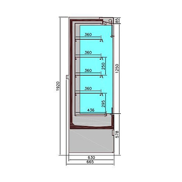 Wandkoeling | JAMIE | Zwart | +2°C/+4°C | Geforceerd | 5 Schappen | 2.3kW | Intern Nachtgordijn | 1935x665x1920(h)mm