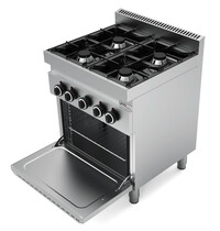 UNNI-COOKING Fornuis + Heteluchtoven | Gas/Elektrisch | 4 Branders | 26kW + 4kW (400V) | 700x700x850(h)mm 
