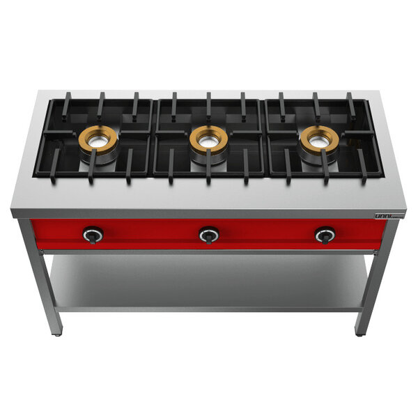 Pannenkoekenfornuis | Gas | 3 Branders | 3x 8kW | Bodemschap | 1290x600x850/900(h)mm