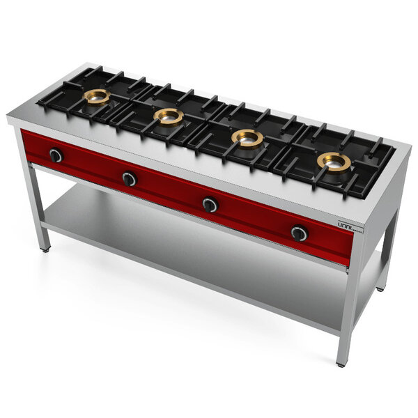 Pannenkoekenfornuis | Gas | 4 Branders | 4x 8kW | Bodemschap | 1685x600x850/900(h)mm