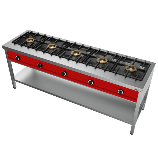 Pannenkoekenfornuis | Gas | 5 Branders | 5x 8kW | Bodemschap | 2000x600x850/900(h)mm