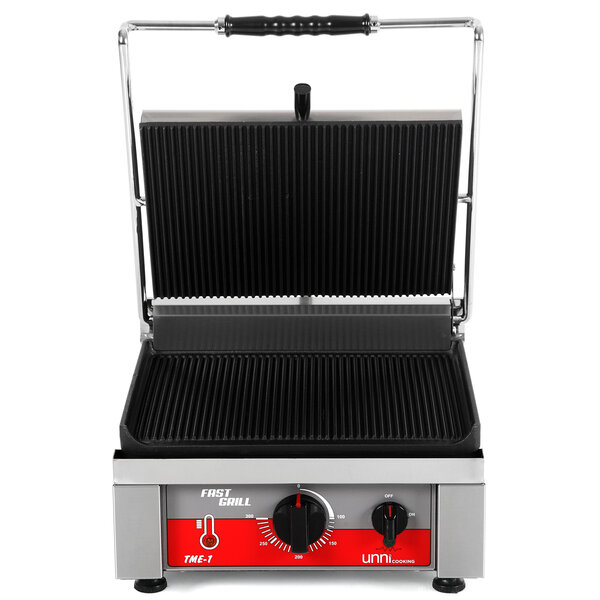 Contact-/Paninigrill | FAST GRILL | Enkel | Gegroefd Oppervlak 360x300 (Gietijzer) | 50°C/300°C | 2.5kW (230V) | 410x500x300(h)mm