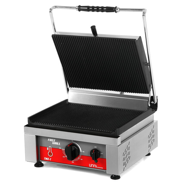 Contact-/Paninigrill | FAST GRILL | Enkel | Gegroefd Oppervlak 360x300 (Gietijzer) | 50°C/300°C | 2.5kW (230V) | 410x500x300(h)mm
