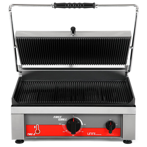 Contact-/Paninigrill | FAST GRILL | Enkel XL | Gegroefd Oppervlak 460x300 (Gietijzer) | 50°C/300°C | 3kW (230V) | 510x500x300(h)mm
