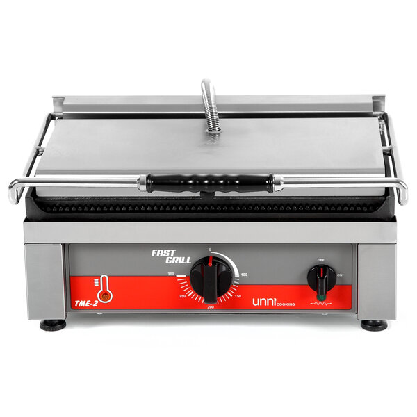 Contact-/Paninigrill | FAST GRILL | Enkel XL | Gegroefd Oppervlak 460x300 (Gietijzer) | 50°C/300°C | 3kW (230V) | 510x500x300(h)mm