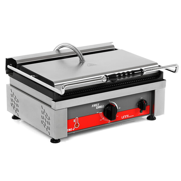 Contact-/Paninigrill | FAST GRILL | Enkel XL | Gegroefd Oppervlak 460x300 (Gietijzer) | 50°C/300°C | 3kW (230V) | 510x500x300(h)mm