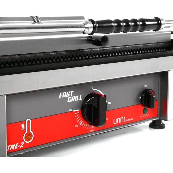 Contact-/Paninigrill | FAST GRILL | Enkel XL | Gegroefd Oppervlak 460x300 (Gietijzer) | 50°C/300°C | 3kW (230V) | 510x500x300(h)mm