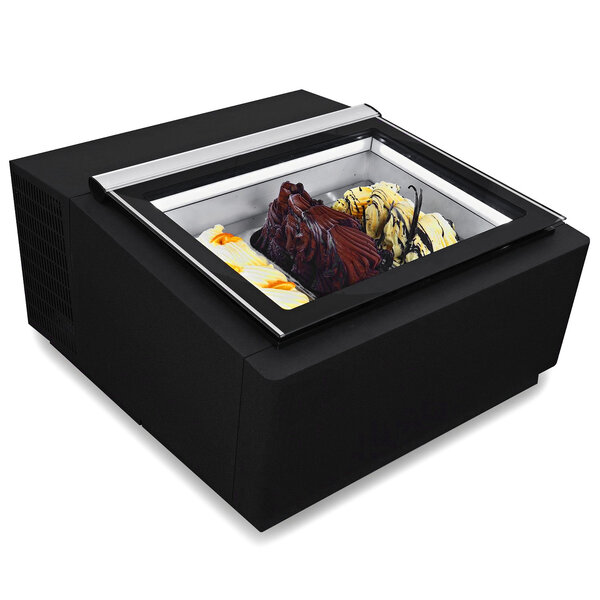 Schepijsvitrine | Zwart | 3x 5L | -16°C/-18°C | Statisch | Scharnier Achter | 670x750x375(h)mm