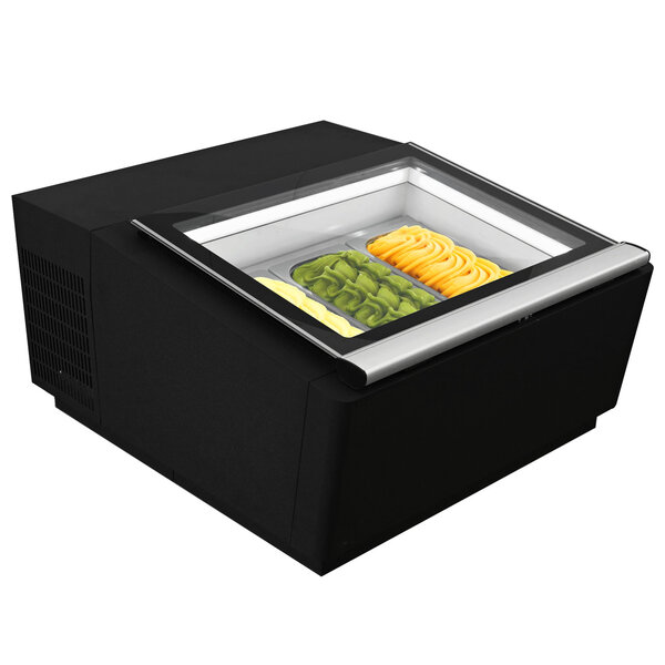 Schepijsvitrine | Zwart | 3x 5L | -16°C/-18°C | Statisch | Scharnier Voor | 670x750x375(h)mm