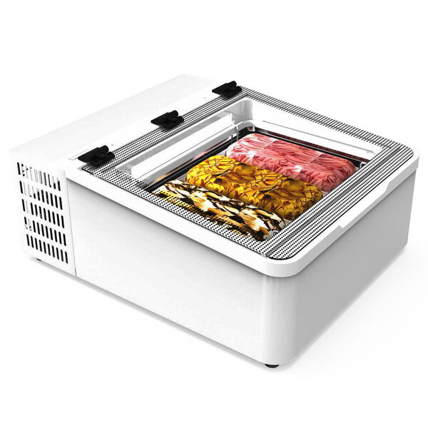Schepijsvitrine | MINI CREAM | Energiezuinig | Wit | 3x 5L | -10°C/-22°C | Statisch | Scharnier Achter | 654x790x345(h)mm
