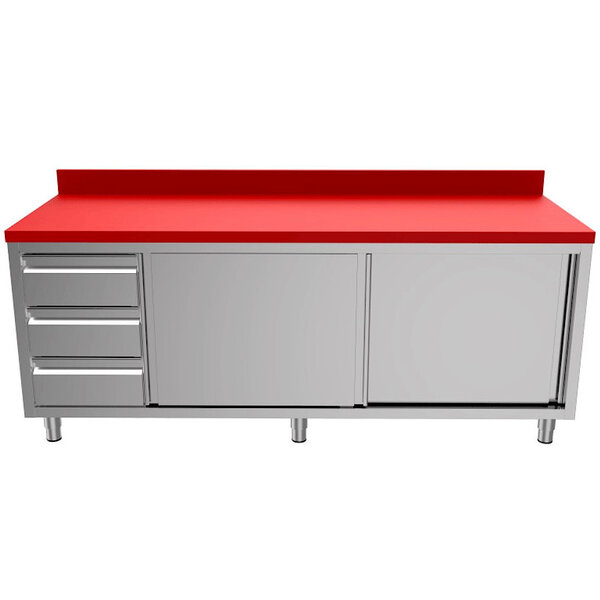 Snijwerktafel | RVS/Polyethyleen | Schuifdeuren + Laden (Links) | Diepte 600 | Hoogte 850/900 | Breedte 1200-2000 | Achteropstand