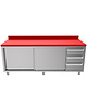 UNNINOX Snijwerktafel | RVS/Polyethyleen | Schuifdeuren + Laden (Rechts) | Diepte 600 | Hoogte 850/900 | Breedte 1200-2000 | Achteropstand 
