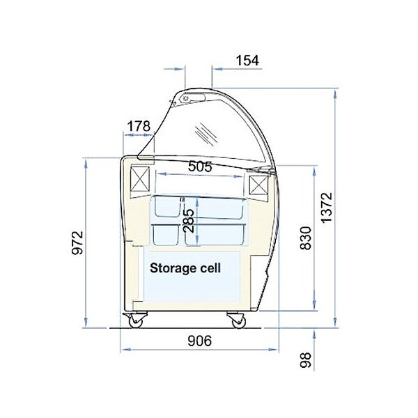 Schepijsvitrine | ISABELLA | 520L | 10x 5L | -14°C/-16°C | Statisch | Gekoelde Reserve | Wielen | 1317x906x1372(h)mm