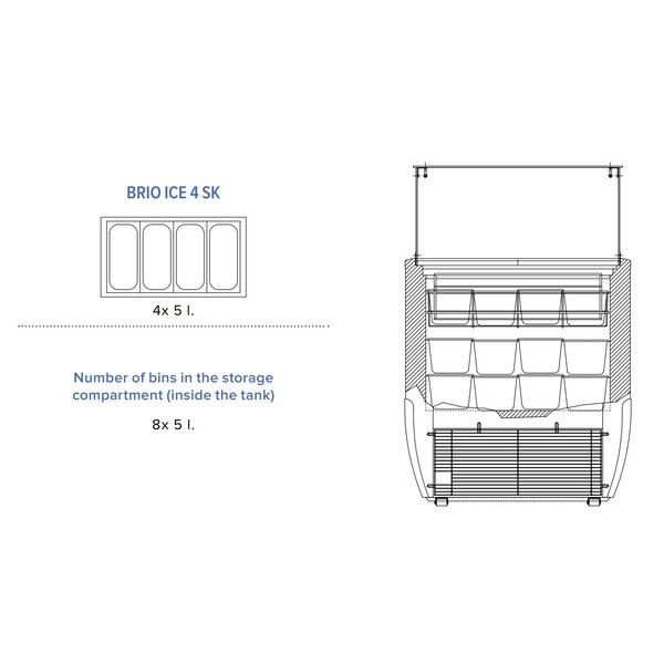 Schepijsvitrine | BRIO ICE | Energiezuinig | 170L | 4x 5L | -18°C/-25°C | Statisch | Gekoelde Reserve | Wielen | 780x640x1185(h)mm