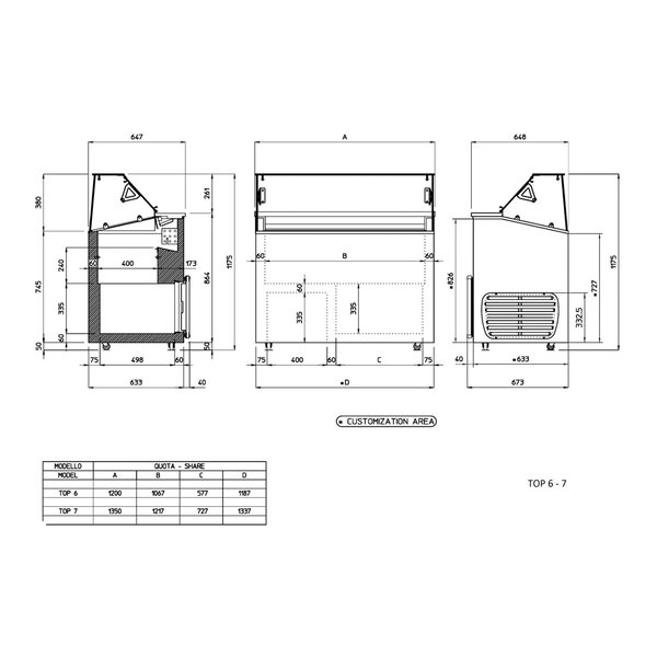 Schepijsvitrine | TOP | 246L | 6x 5L | -15°C/-20°C | Statisch | Gekoelde Reserve | Wielen | 1200x673x1175(h)mm