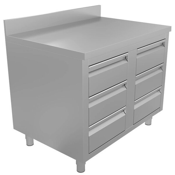 Werktafel | RVS | 6 Laden | Achteropstand | 1000x600x850(h)mm