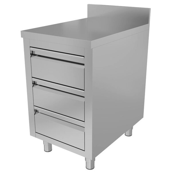 Werktafel | RVS | 3 Laden | Achteropstand | 500x700x850(h)mm