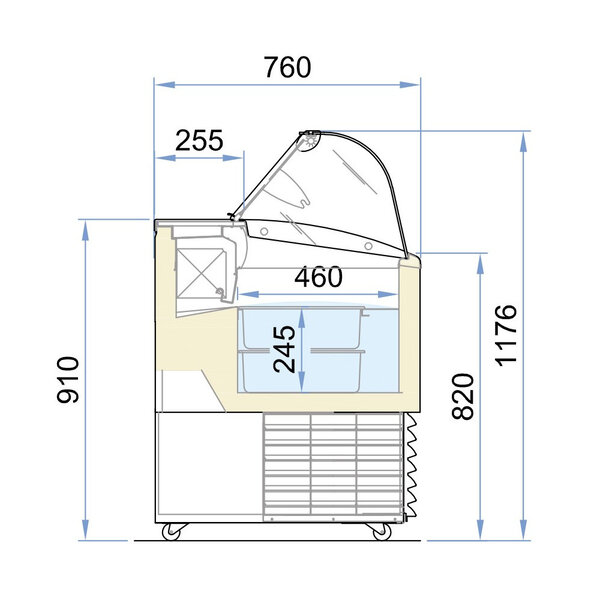 Schepijsvitrine | ISETTA | 245L | 4x 5L | -14°C/-16°C | Statisch | Gekoelde Reserve | Wielen | 824x760x1176(h)mm