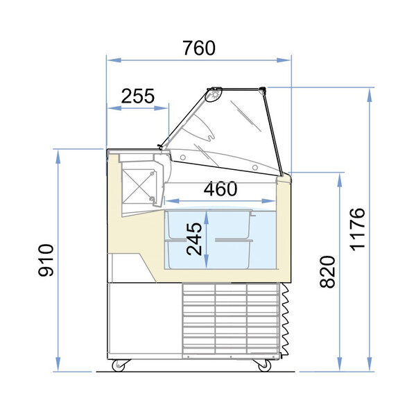 Schepijsvitrine | ISETTA | 245L | 4x 5L | -14°C/-16°C | Statisch | Gekoelde Reserve | Wielen | 824x760x1176(h)mm