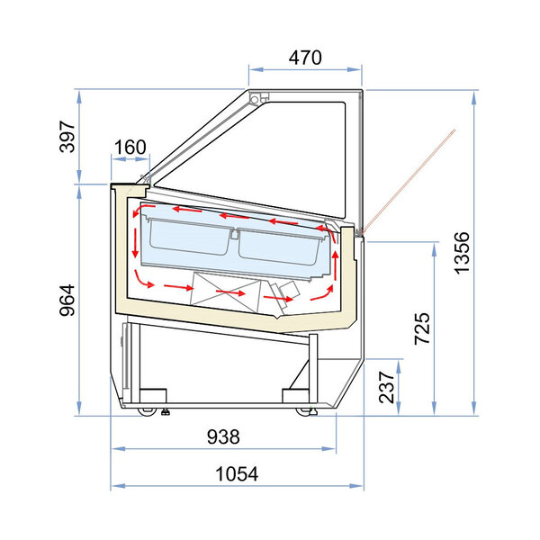 Schepijsvitrine | MILLENNIUM | 118L | 12x 5L | -14°C/-20°C | Geforceerd | Wielen | 1166x1054x1356(h)mm
