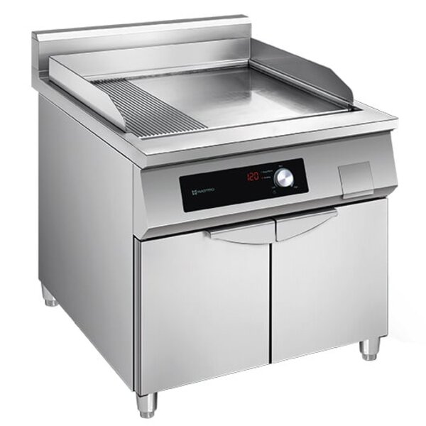 Inductie Bak-/Grillplaat | 900 LINE | Elektrisch | Glad/Gegroefd Oppervlak 650x550 (RVS) | 60°C/300°C | 10kW (400V) | 800x900x860/960(h)mm