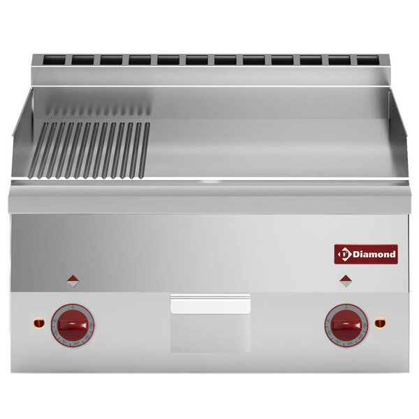 Bak-/Grillplaat | PRO 600 | Elektrisch | Glad/Gegroefd Oppervlak 595x470 (RVS) | 120°C/320°C | 6kW (2x 230V) | 600x600x280/400(h)mm