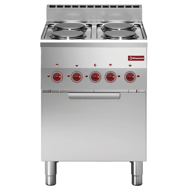 Fornuis + Heteluchtoven | PRO 600 | Elektrisch | 4 Kookpunten + 2/3 GN (Oven) | 11kW (230V-3F) | 600x600x850/970(h)mm