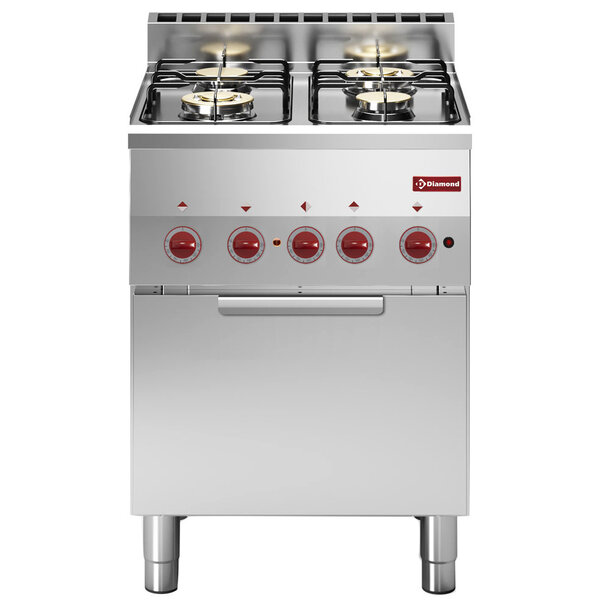 Fornuis + Heteluchtoven | PRO 600 | Gas/Elektrisch | 4 Branders + 2/3 GN (Oven) | 13.8kW (Gas) | 3kW (Elektrisch - 230V) | 600x600x850/970(h)mm