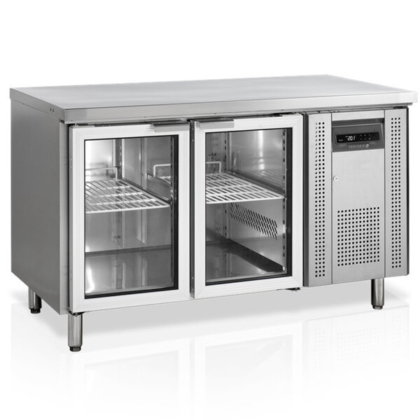Koelwerkbank | 282L | 2 Glasdeuren (1/1 GN) | +2°C/+10°C | Geforceerd | Werkblad Afneembaar | 1360x700x880(h)mm