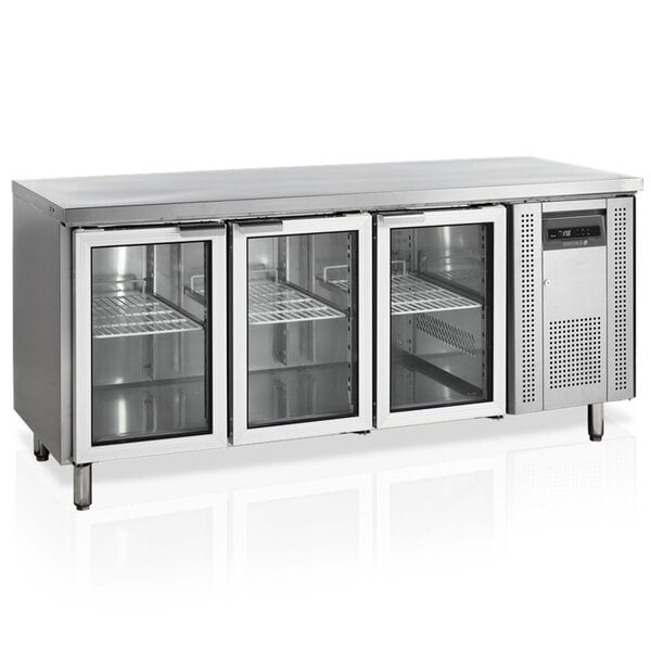 Koelwerkbank | 417L | 3 Glasdeuren (1/1 GN) | +2°C/+10°C | Geforceerd | Werkblad Afneembaar | 1795x700x880(h)mm