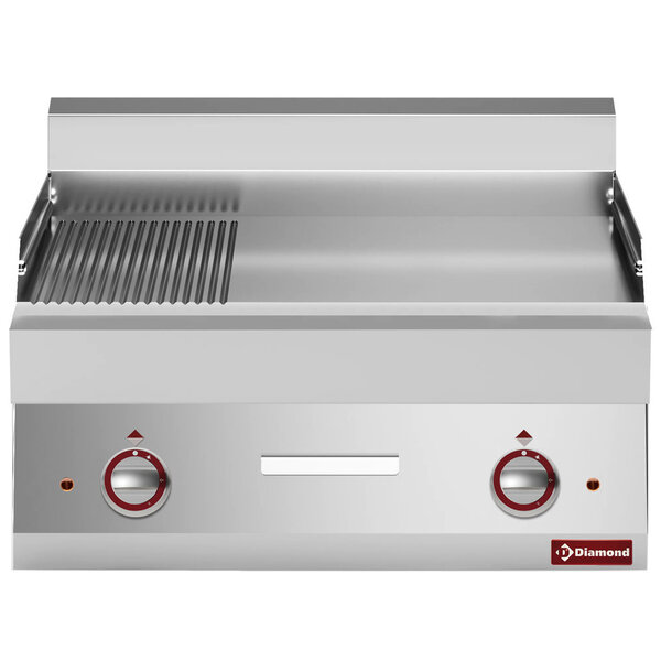 Bak-/Grillplaat | ALPHA 650 | Elektrisch | Glad/Gegroefd Oppervlak 695x520 (RVS) | 120°C/320°C | 9kW (400V) | 700x650x280/380(h)mm