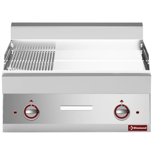 Bak-/Grillplaat | ALPHA 650 | Elektrisch | Glad/Gegroefd Oppervlak 695x520 (Verchroomd) | 120°C/320°C | 9kW (230V-3F) | 700x650x280/380(h)mm