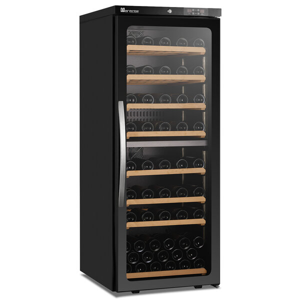 Wijnkoelkast | EXCLUSIVE | 360L (125x 75cl) | Zwart | 2 Zones | +5°C/+20°C | Geventileerd | 0.12kW | Wielen | 600x700x1510(h)mm