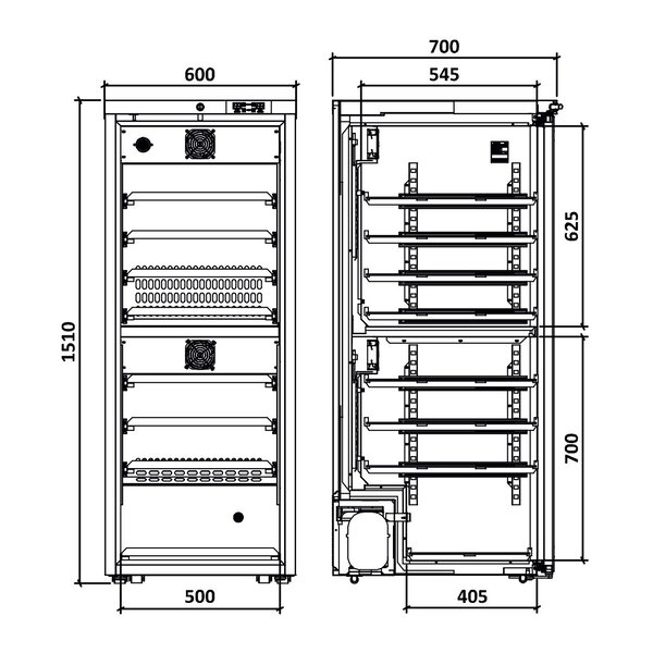 Wijnkoelkast | EXCLUSIVE | 360L (125x 75cl) | Zwart | 2 Zones | +5°C/+20°C | Geventileerd | 0.12kW | Wielen | 600x700x1510(h)mm